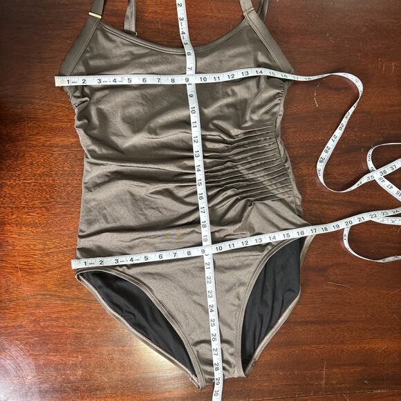 Calvin Klein One Piece Swimsuit Size 14 Bronze Side Pleats Full Coverage - Picture 5 of 8